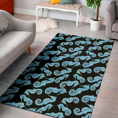 Watercolor Seahorse Pattern Print Area Rug