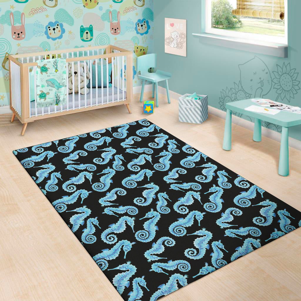 Watercolor Seahorse Pattern Print Area Rug