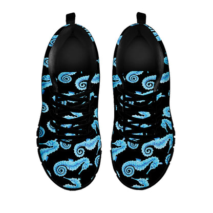 Watercolor Seahorse Pattern Print Black Sneakers