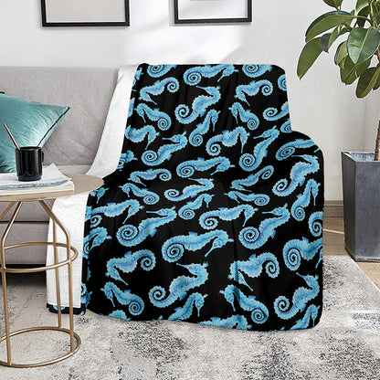 Watercolor Seahorse Pattern Print Blanket