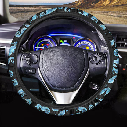Watercolor Seahorse Pattern Print Car Steering Wheel Cover