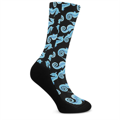 Watercolor Seahorse Pattern Print Crew Socks
