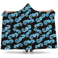 Watercolor Seahorse Pattern Print Hooded Blanket
