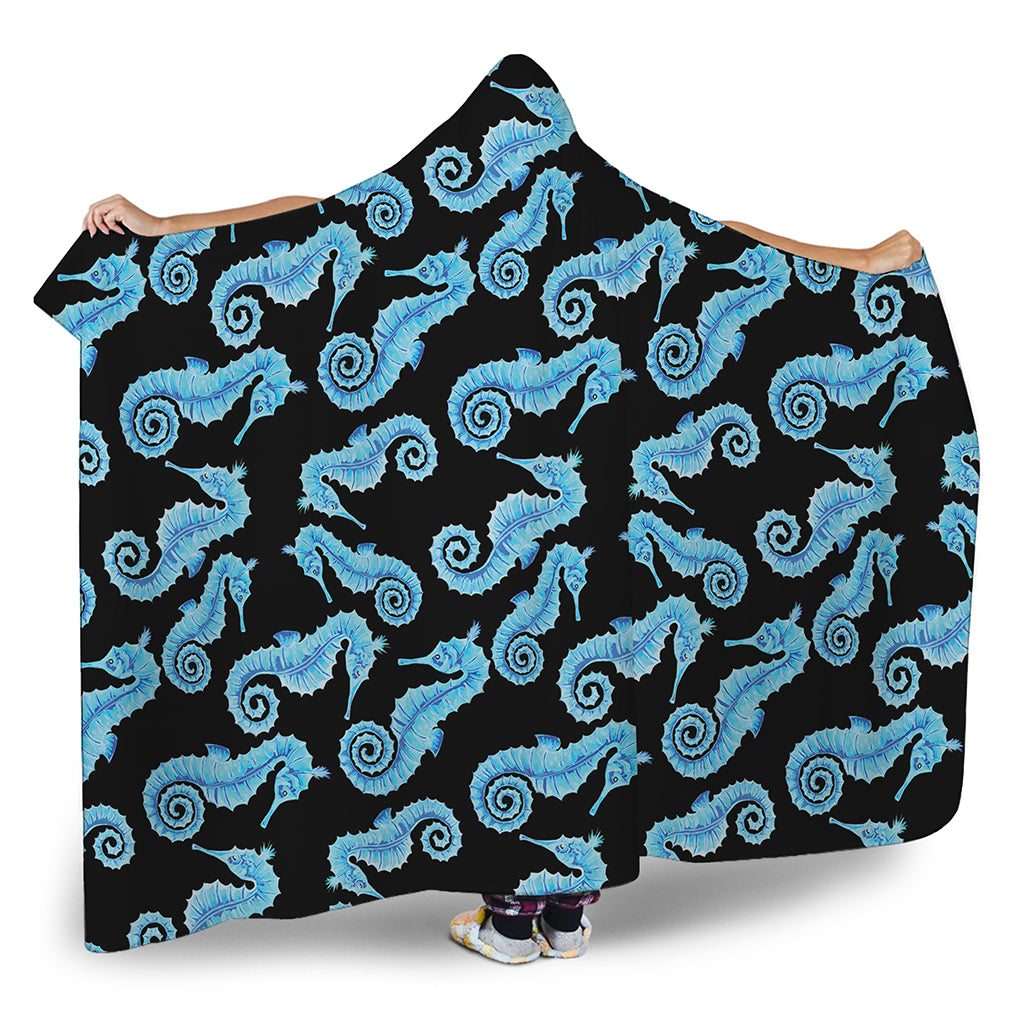 Watercolor Seahorse Pattern Print Hooded Blanket