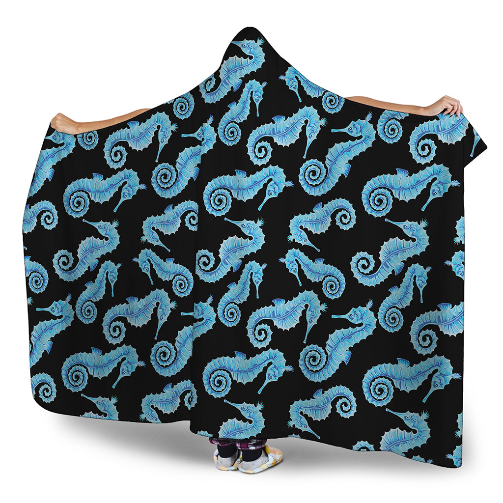 Watercolor Seahorse Pattern Print Hooded Blanket