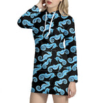 Watercolor Seahorse Pattern Print Hoodie Dress