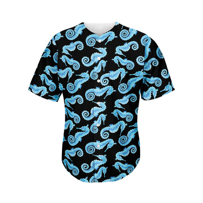 Watercolor Seahorse Pattern Print Men's Baseball Jersey