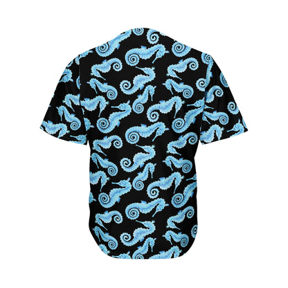 Watercolor Seahorse Pattern Print Men's Baseball Jersey