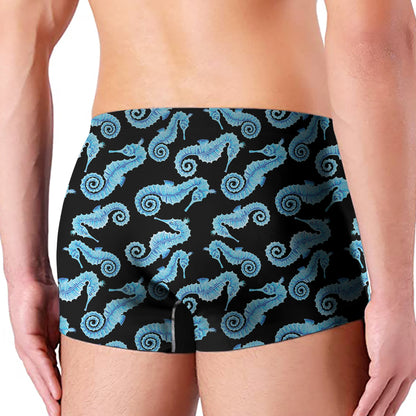 Watercolor Seahorse Pattern Print Men's Boxer Briefs