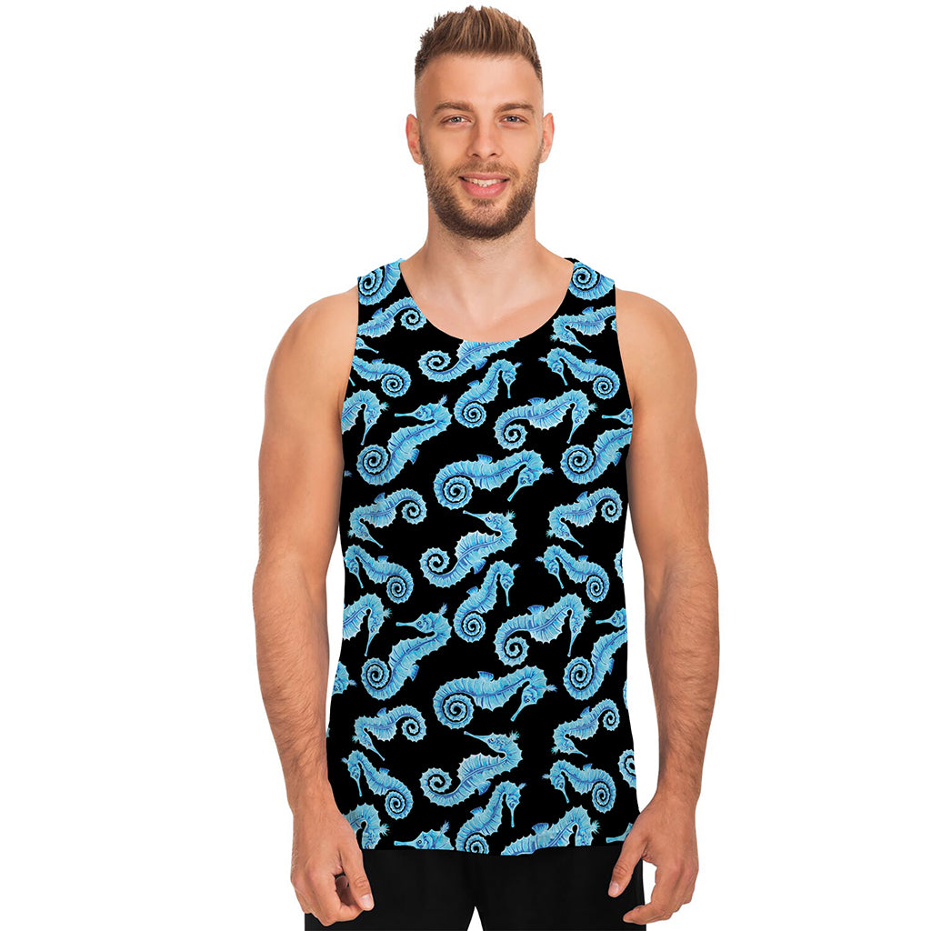 Watercolor Seahorse Pattern Print Men's Tank Top