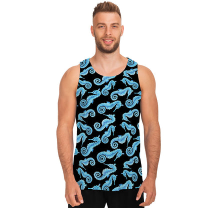 Watercolor Seahorse Pattern Print Men's Tank Top