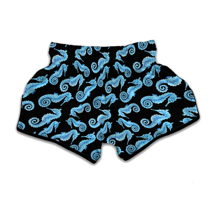 Watercolor Seahorse Pattern Print Muay Thai Boxing Shorts