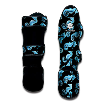 Watercolor Seahorse Pattern Print Muay Thai Shin Guard