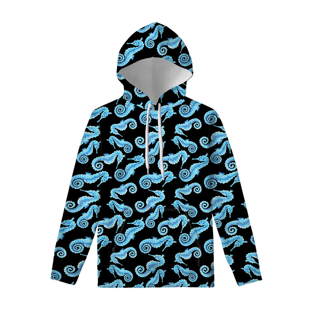 Watercolor Seahorse Pattern Print Pullover Hoodie