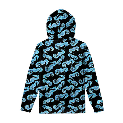 Watercolor Seahorse Pattern Print Pullover Hoodie