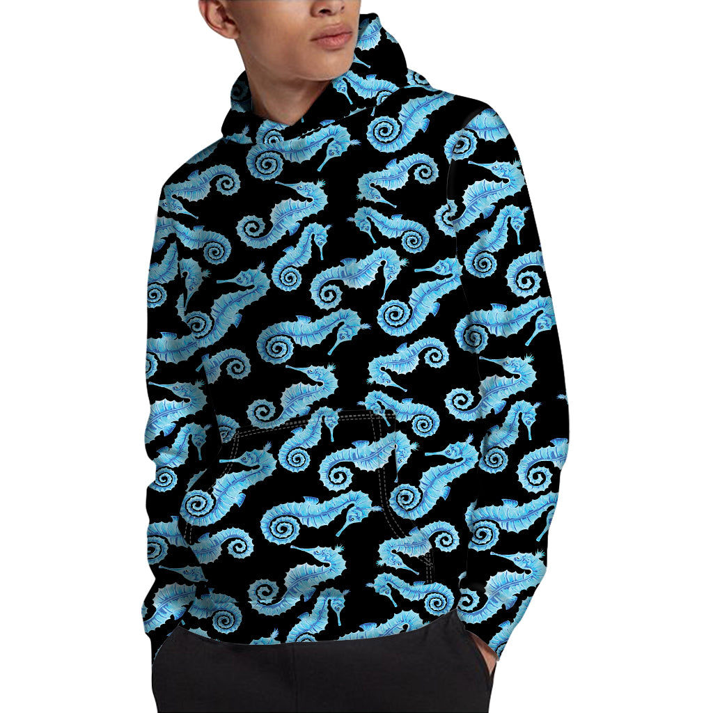 Watercolor Seahorse Pattern Print Pullover Hoodie