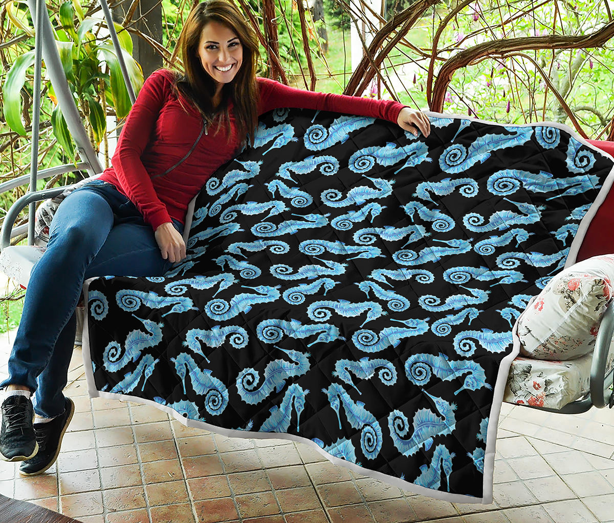 Watercolor Seahorse Pattern Print Quilt