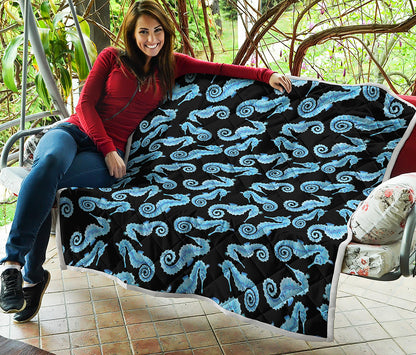 Watercolor Seahorse Pattern Print Quilt