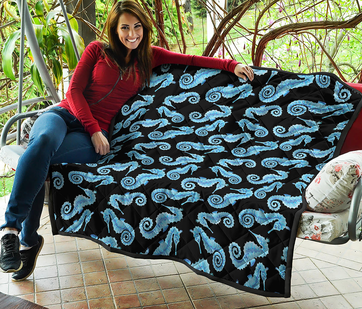 Watercolor Seahorse Pattern Print Quilt