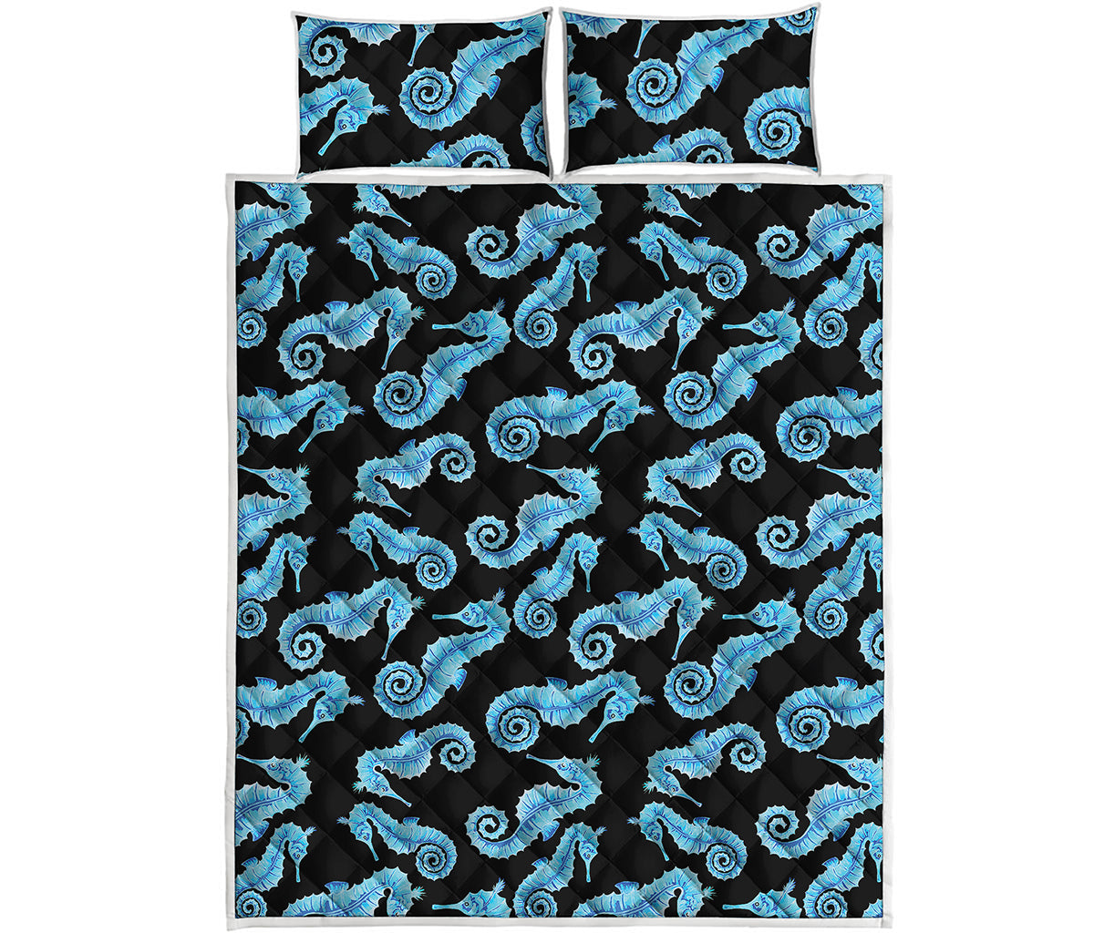 Watercolor Seahorse Pattern Print Quilt Bed Set