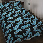 Watercolor Seahorse Pattern Print Quilt Bed Set
