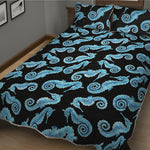 Watercolor Seahorse Pattern Print Quilt Bed Set