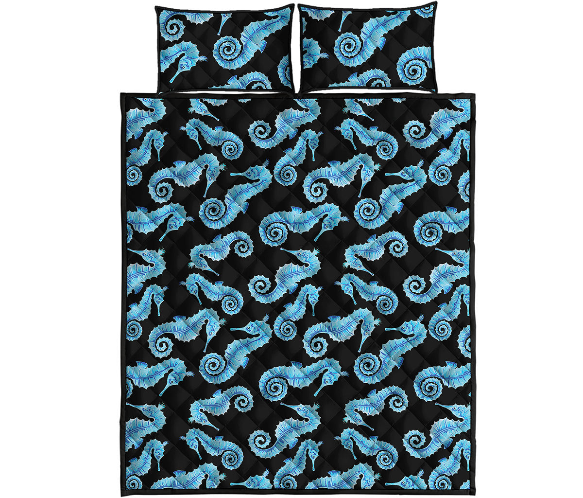 Watercolor Seahorse Pattern Print Quilt Bed Set