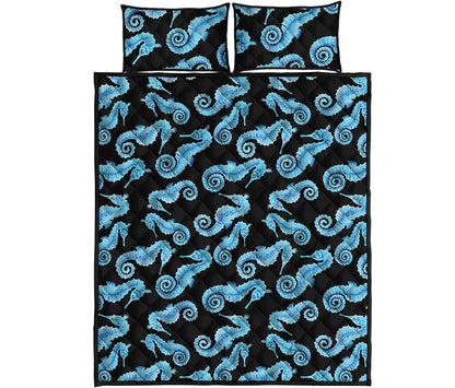 Watercolor Seahorse Pattern Print Quilt Bed Set