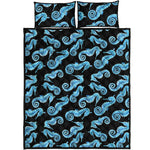 Watercolor Seahorse Pattern Print Quilt Bed Set