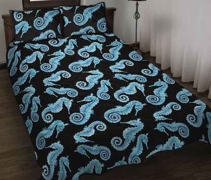 Watercolor Seahorse Pattern Print Quilt Bed Set