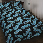 Watercolor Seahorse Pattern Print Quilt Bed Set