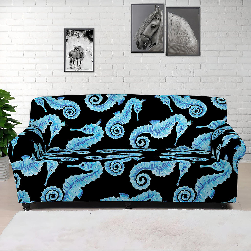 Watercolor Seahorse Pattern Print Sofa Cover