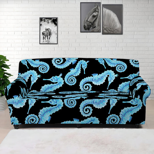 Watercolor Seahorse Pattern Print Sofa Cover
