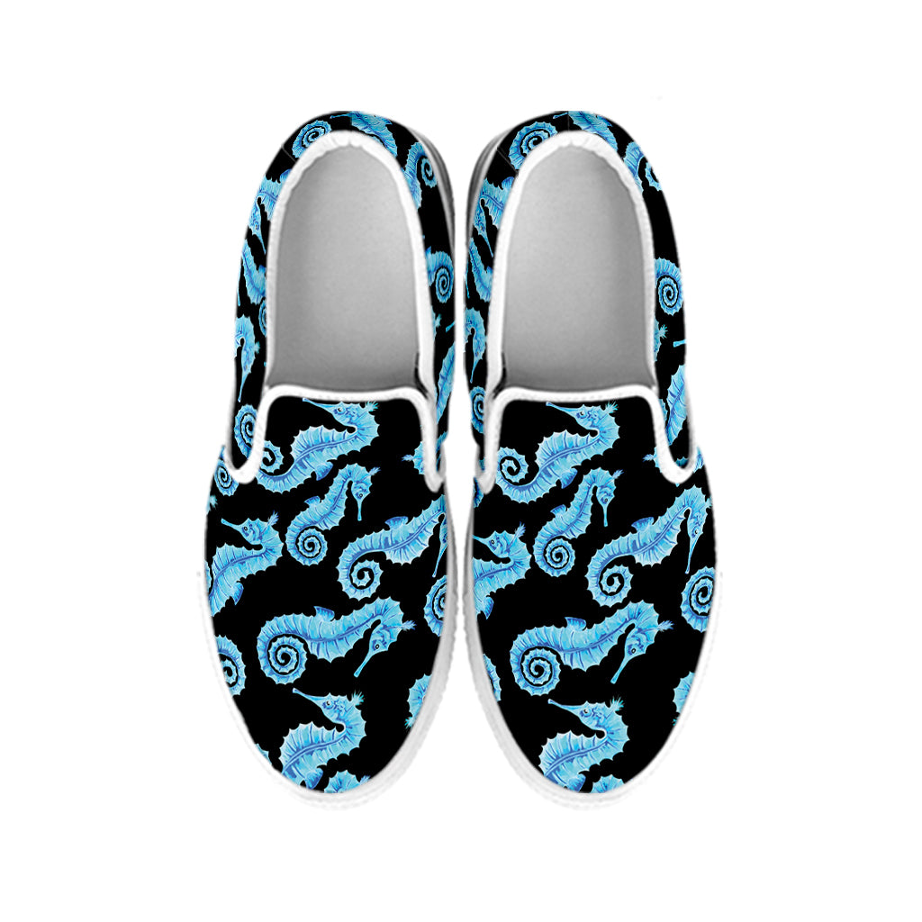 Watercolor Seahorse Pattern Print White Slip On Shoes