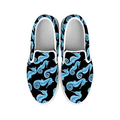 Watercolor Seahorse Pattern Print White Slip On Shoes