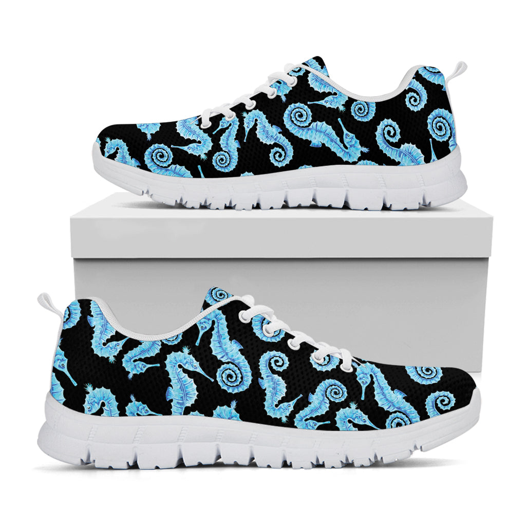 Watercolor Seahorse Pattern Print White Sneakers
