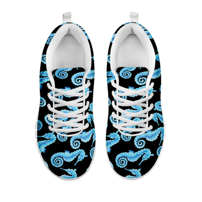 Watercolor Seahorse Pattern Print White Sneakers