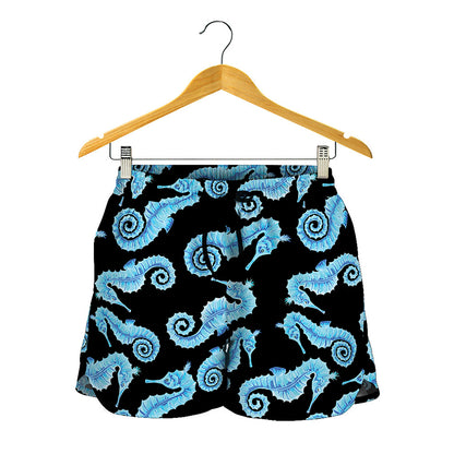 Watercolor Seahorse Pattern Print Women's Shorts