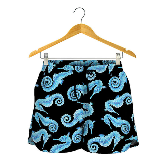 Watercolor Seahorse Pattern Print Women's Shorts