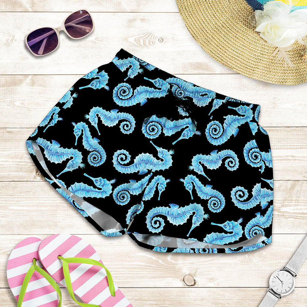 Watercolor Seahorse Pattern Print Women's Shorts