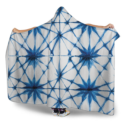 Watercolor Shibori Pattern Print Hooded Blanket