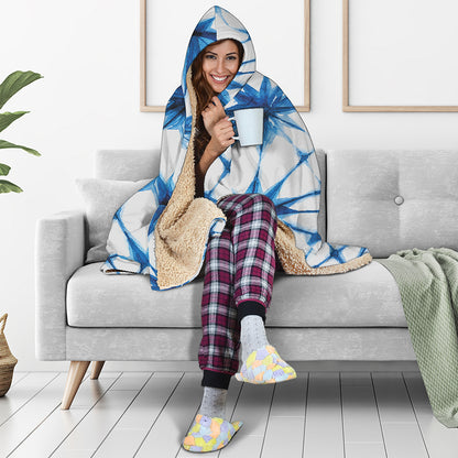 Watercolor Shibori Pattern Print Hooded Blanket