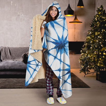 Watercolor Shibori Pattern Print Hooded Blanket