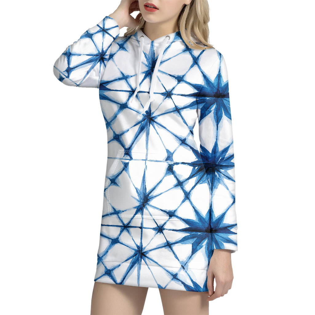 Watercolor Shibori Pattern Print Hoodie Dress