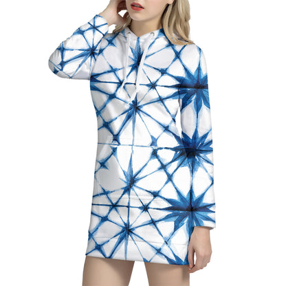 Watercolor Shibori Pattern Print Hoodie Dress