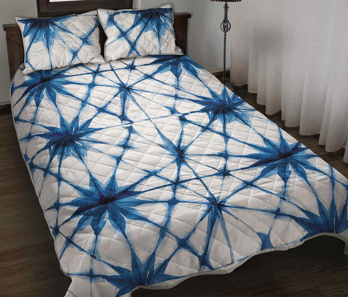 Watercolor Shibori Pattern Print Quilt Bed Set