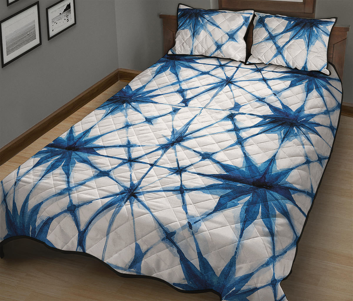 Watercolor Shibori Pattern Print Quilt Bed Set