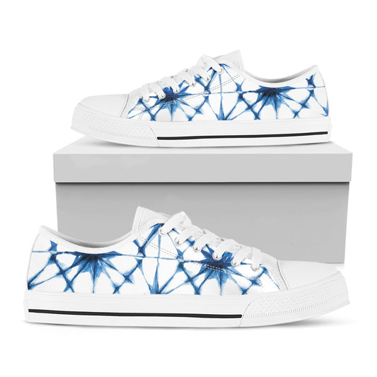 Watercolor Shibori Pattern Print White Low Top Shoes