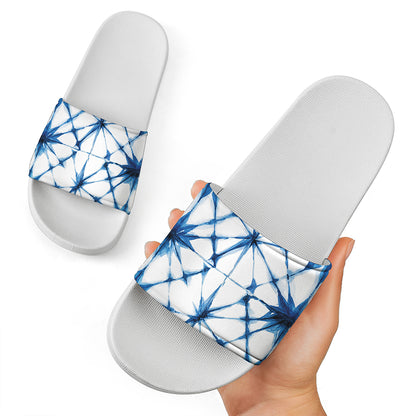 Watercolor Shibori Pattern Print White Slide Sandals