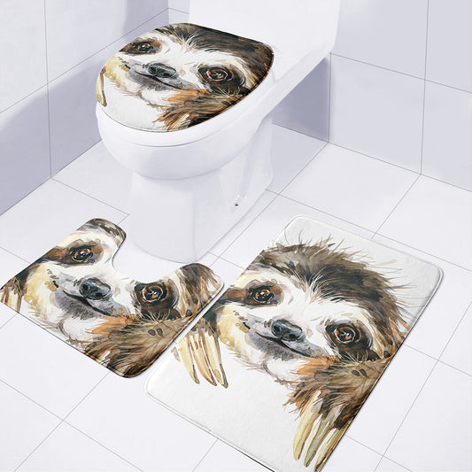 Watercolor Sloth Print 3 Piece Bath Mat Set